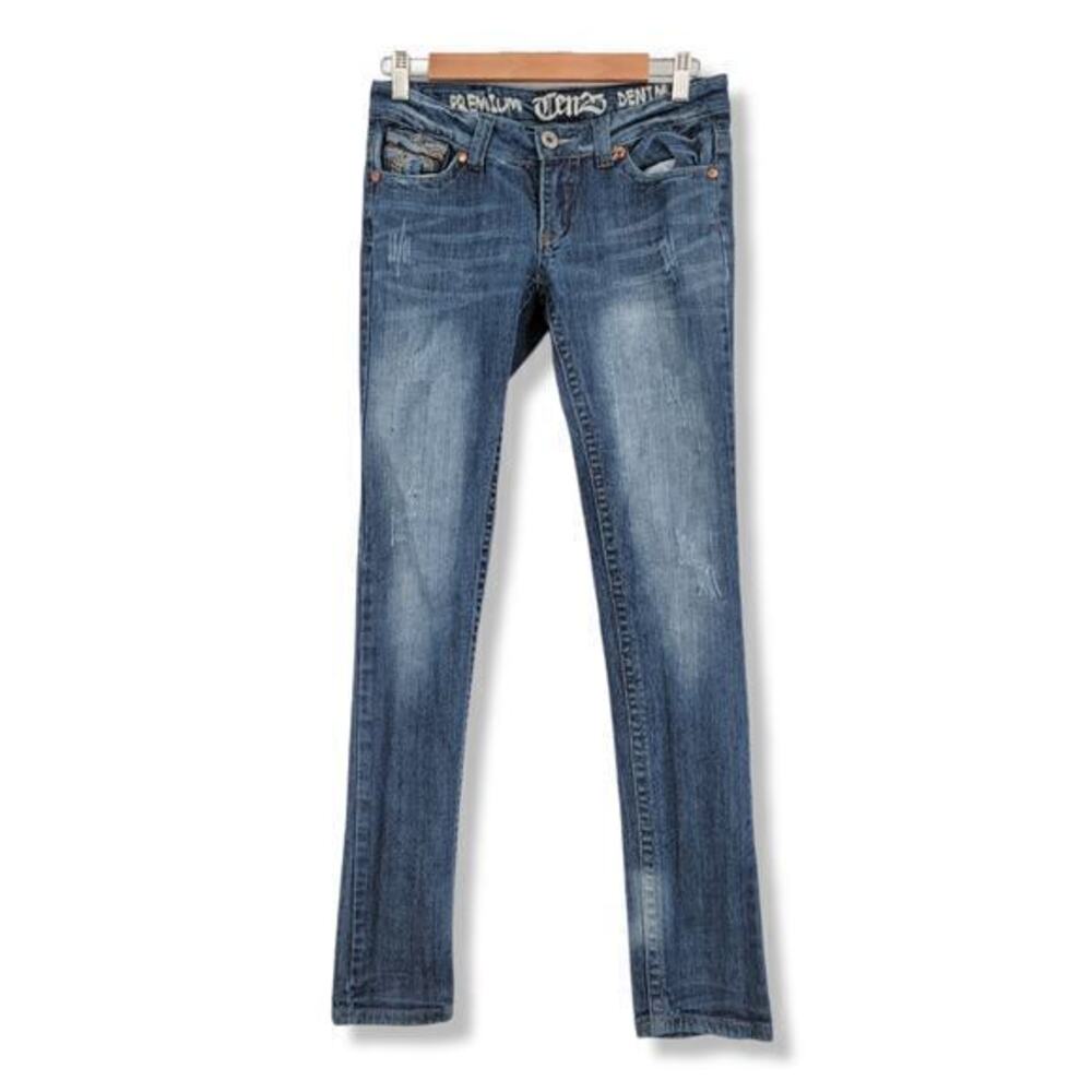 Ten25 Premium Denim Womens Skinny Jeans‎ Medium Wash Embroidered Flap Pocket 5/6